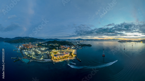 July 12, 2024: view of Hon Tre island in Nha Trang city, Vietnam at dawn photo