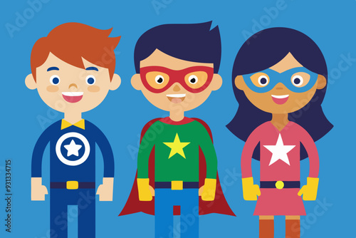 Cartoon students each dressed up as superheroes