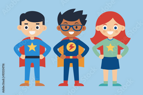 Cartoon students each dressed up as superheroes