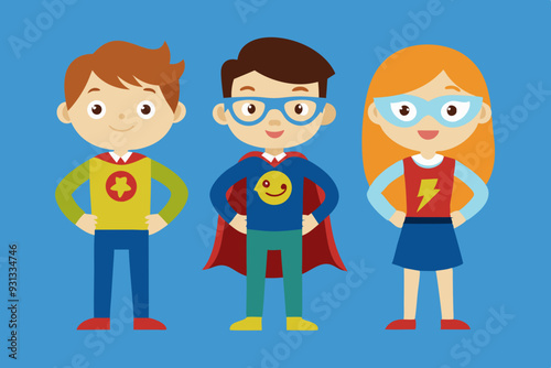 Cartoon students each dressed up as superheroes