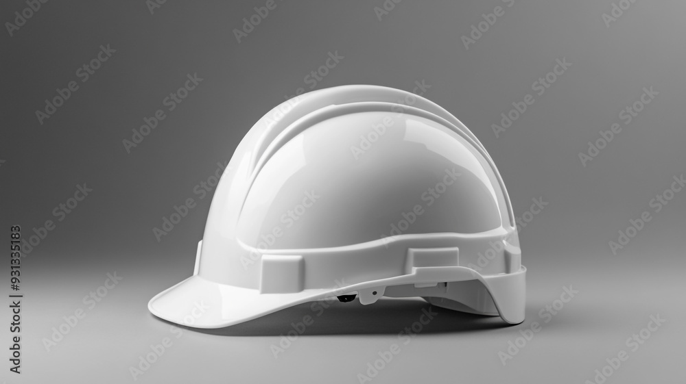 A white hard hat placed on a smooth surface in a neutral setting A white hard hat placed on a smooth surface in a neutral setting