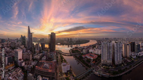 May 12, 2024: Panorama of District 1, Ho Chi Minh City in the early morning