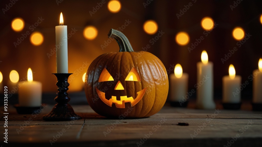 Fototapeta premium halloween pumpkin with candles