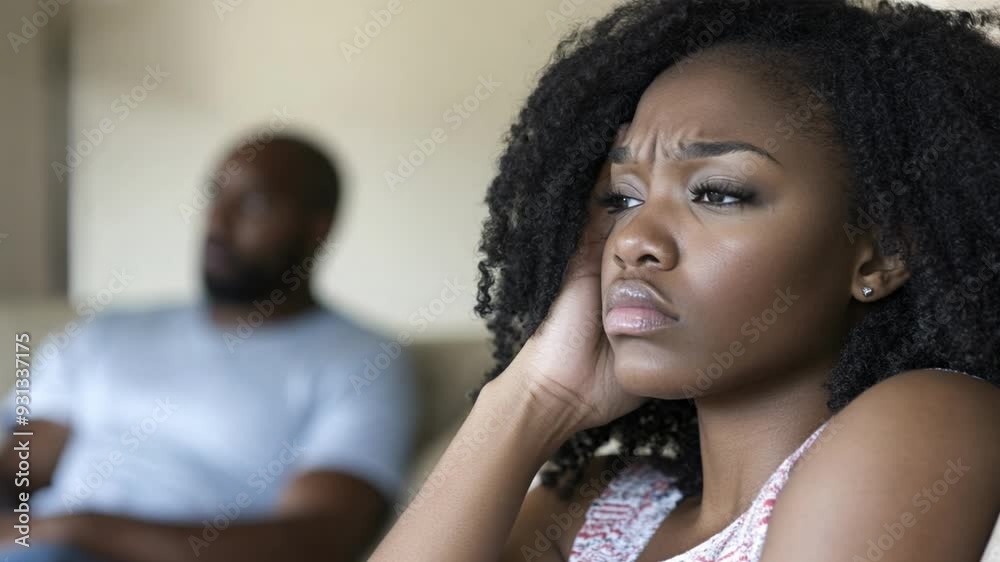 A woman expresses concern during a tense discussion with her partner in a cozy living room, showcasing the complexities of their relationship. A woman expresses concern during a tense discussion with her partner in a cozy living room, showcasing the complexities of their relationship.