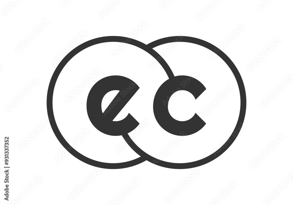 EC business company emblem with outline rounds and letters e c. Logo template of two merged circles for brand identity, logotype. Vector Infinity symbol EC business company emblem with outline rounds and letters e c. Logo template of two merged circles for brand identity, logotype. Vector Infinity symbol