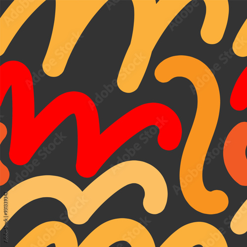 Seamless abstract pattern on black background. Vector doodle image. Graphic linear wallpaper.