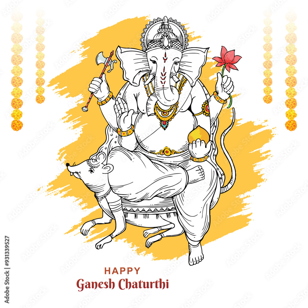 Fototapeta premium Hand draw sketch art ganesh chaturthi celebration card design