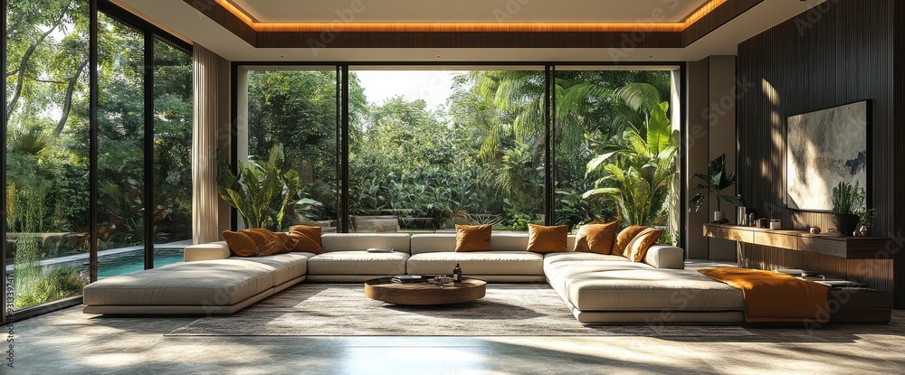 Fototapeta premium Luxurious New Home Living Room, Spacious And Elegantly Designed
