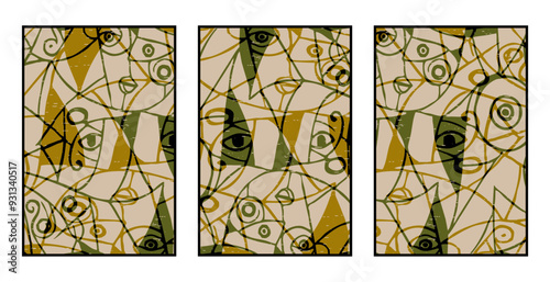 Set of 3 Abstract pattern. Illustration for printing on wall decorations. For use in graphics.