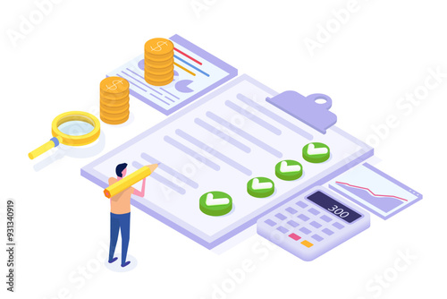 Cost calculation project, calculate budget, financial plan concept. Vector illustration.