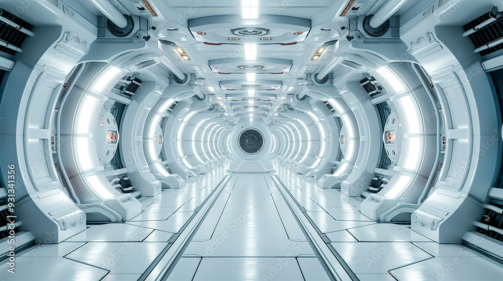 Abandoned Spaceship Interior With Sleek, Modern Design and Pristine Surfaces. Generative AI Abandoned Spaceship Interior With Sleek, Modern Design and Pristine Surfaces. Generative AI