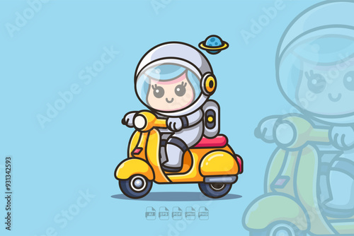 Cute Astronaut Girl on a Scooter Adventure