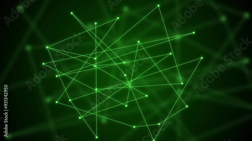 Network connection structure. Abstract digital connection moving dots and lines. Technology background. 3d. 4K green