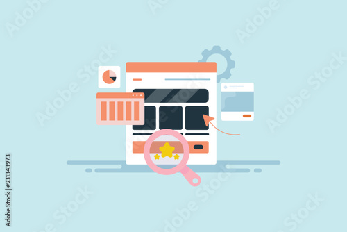 Website structure analysis, optimized content and web layout settings, UI design user experience development SEO information technology vector illustration concept.