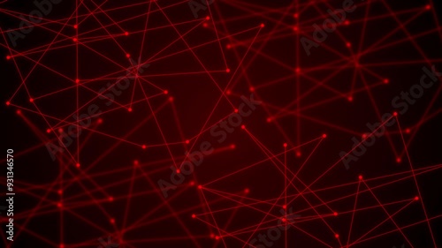 Network connection structure. Abstract digital connection moving dots and lines. Technology background. 3d. 4K Red