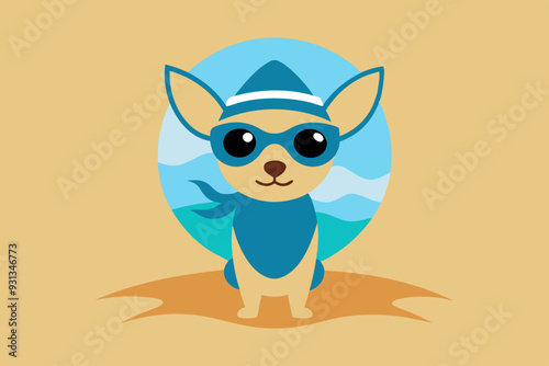 Chihuahua is a calm dog in a swimming suit