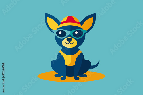 Chihuahua is a calm dog in a swimming suit