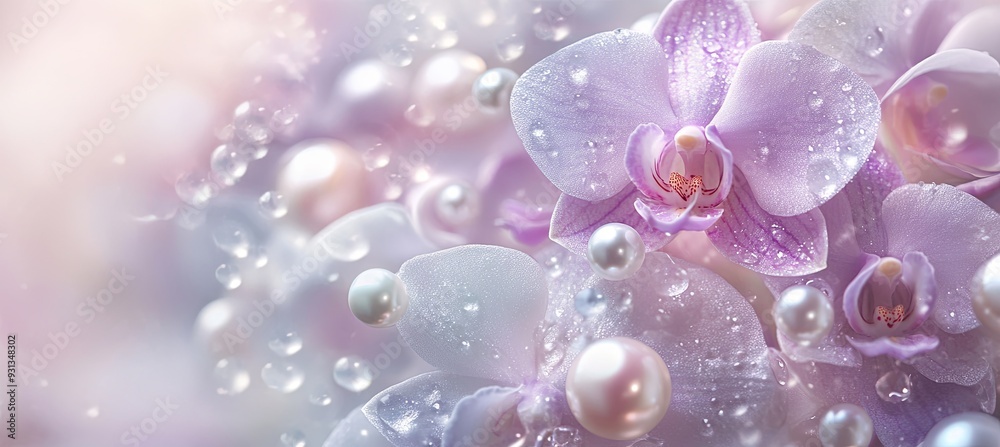 A close up of a purple flower with a bunch of small white pearls surrounding it A close up of a purple flower with a bunch of small white pearls surrounding it