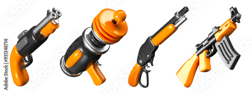 Set of different types of weapons. Classic, vintage, futuristic model