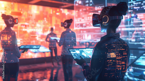Diverse Team Collaborating in Augmented Reality Workspace