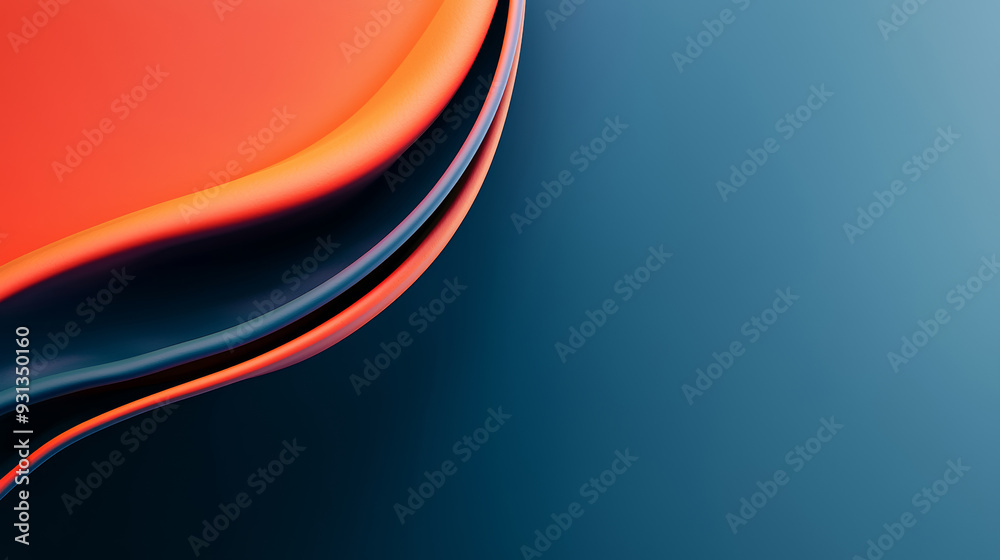 Abstract wave-like shapes in vibrant red and blue tones create a ...