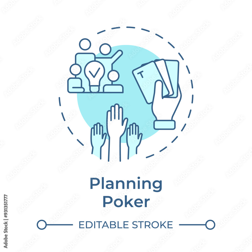 Planning poker concept icon. Teamwork planning, agile technology. Workflow methodology. Round shape line illustration. Abstract idea. Graphic design. Easy to use in infographic, presentation Planning poker concept icon. Teamwork planning, agile technology. Workflow methodology. Round shape line illustration. Abstract idea. Graphic design. Easy to use in infographic, presentation