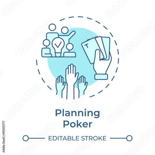 Planning poker concept icon. Teamwork planning, agile technology. Workflow methodology. Round shape line illustration. Abstract idea. Graphic design. Easy to use in infographic, presentation