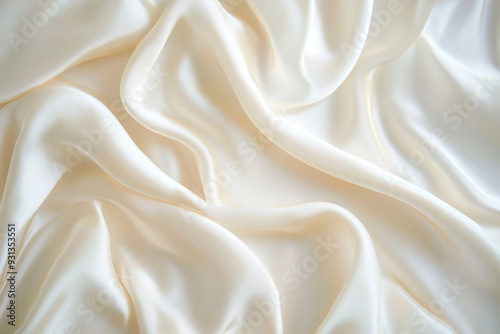 satin silk fabric with luxurious white background, abstract wavy cloth with ivory color and smooth texture