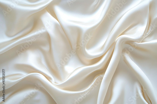 satin silk fabric with luxurious white background, abstract wavy cloth with ivory color and smooth texture