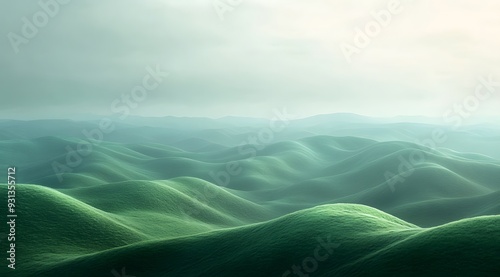 Misty Green Hills Rolling Under a Cloudy Sky