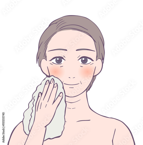 血色がいいミドル女性の上半身、ビューティーイラスト