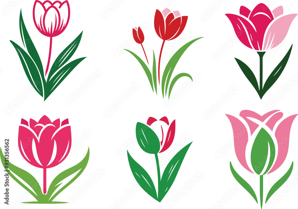 Obraz premium Tulip flowers vector set.