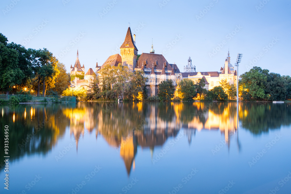 lakeside view of Vajdahunyad Castle in Budapest City Park lakeside view of Vajdahunyad Castle in Budapest City Park