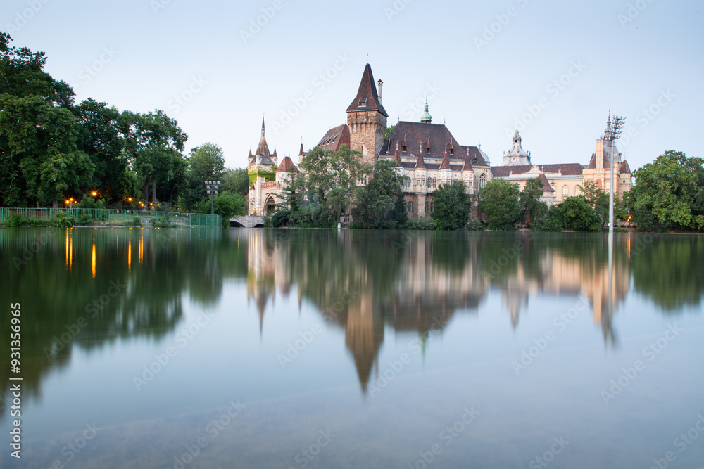lakeside view of Vajdahunyad Castle in Budapest City Park lakeside view of Vajdahunyad Castle in Budapest City Park