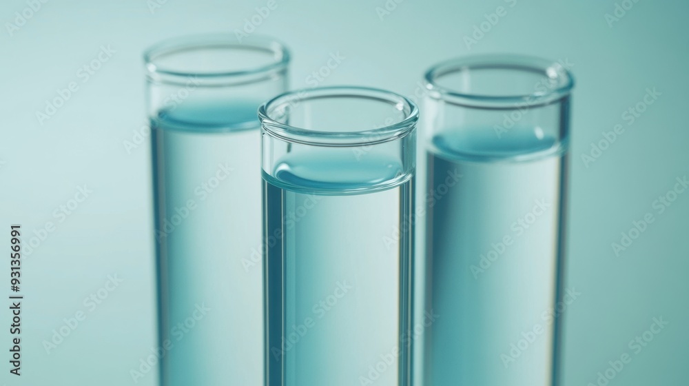 Clear glass test tubes with blue liquid on light background Clear glass test tubes with blue liquid on light background