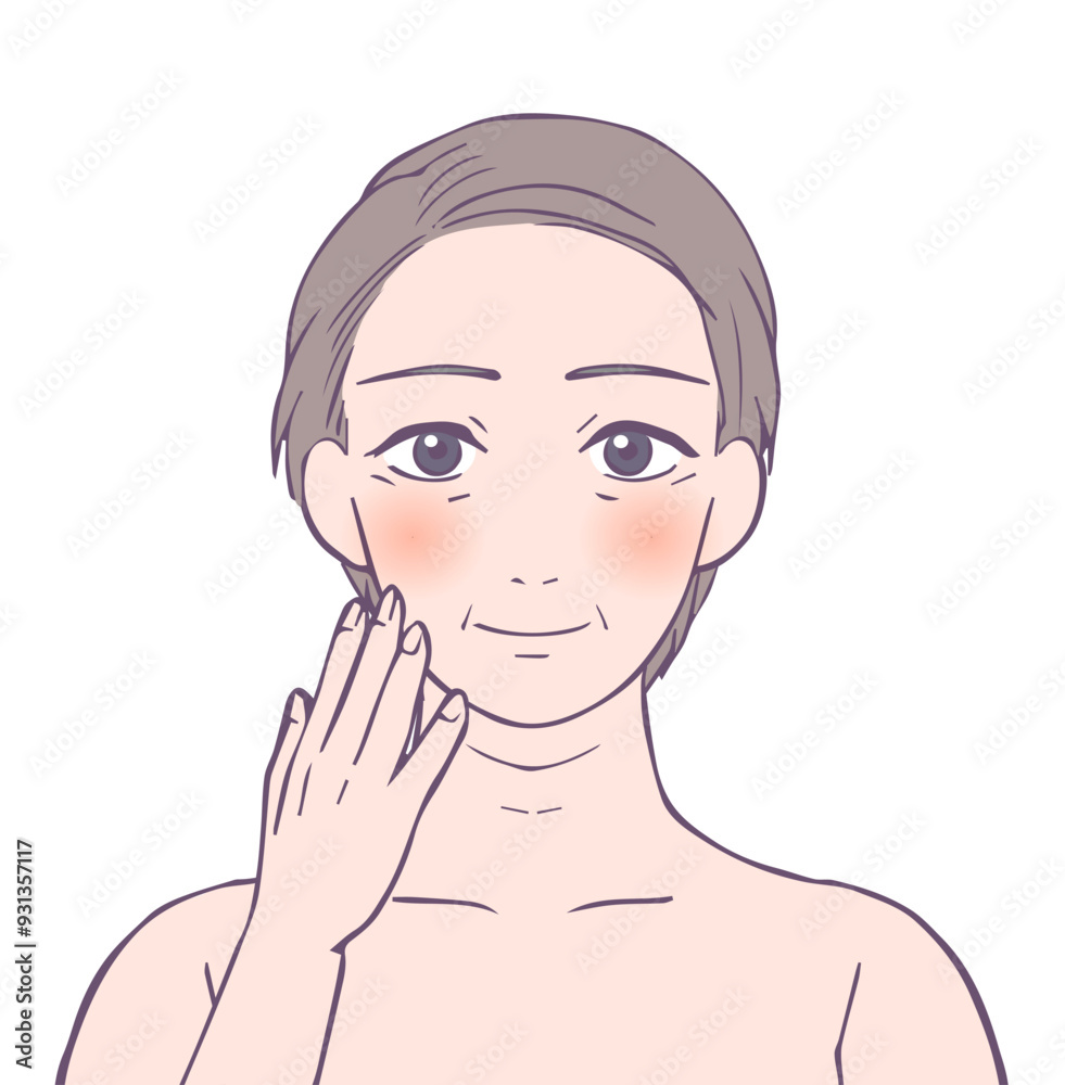 血色がいいミドル女性の上半身、ビューティーイラスト 血色がいいミドル女性の上半身、ビューティーイラスト