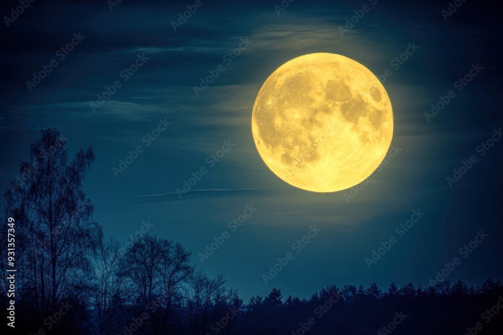 Glowing full moon tranquil landscape at night Glowing full moon tranquil landscape at night