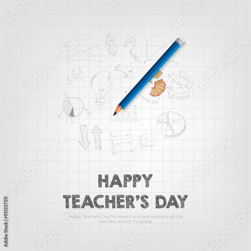 Happy Teacher's Day post with schools elements, pencil, sharpner creative concept Teacher's day background banner, poster. vector illustration.