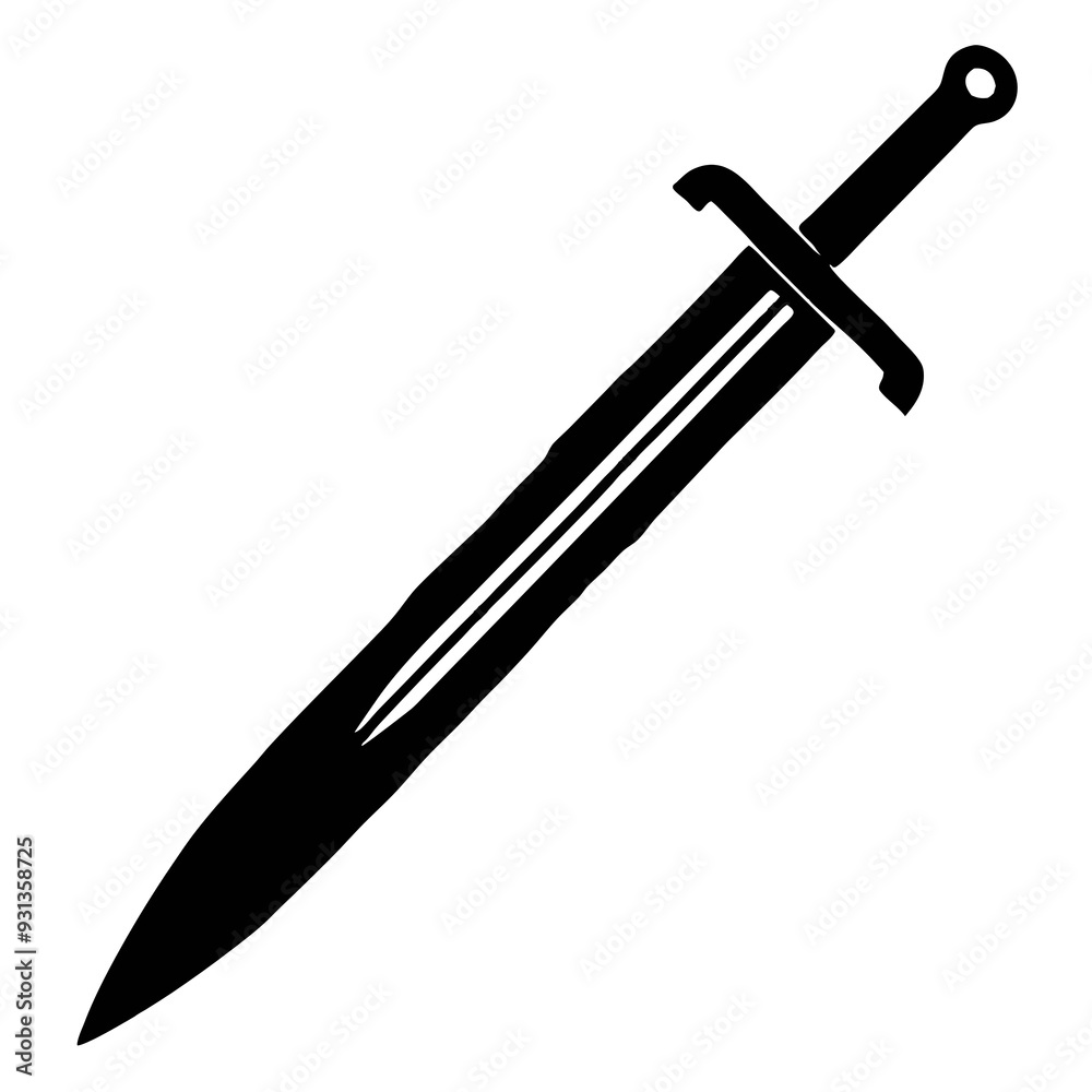 Black and White Sword Icon, Medieval Weapon Silhouette Black and White Sword Icon, Medieval Weapon Silhouette