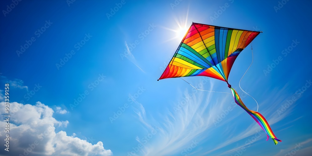 custom made wallpaper toronto digitalWhimsical shot of a colorful kite flying high in a clear blue sky, capturing the carefree spirit of summer, Kite