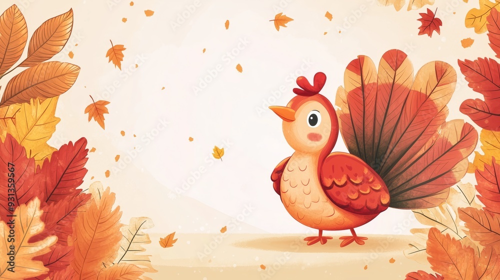 Happy Thanksgiving Day banner with Thanksgiving turkey cute cartoon style and fall foliage - horizontal background perfect for social media and greeting cards Happy Thanksgiving Day banner with Thanksgiving turkey cute cartoon style and fall foliage - horizontal background perfect for social media and greeting cards