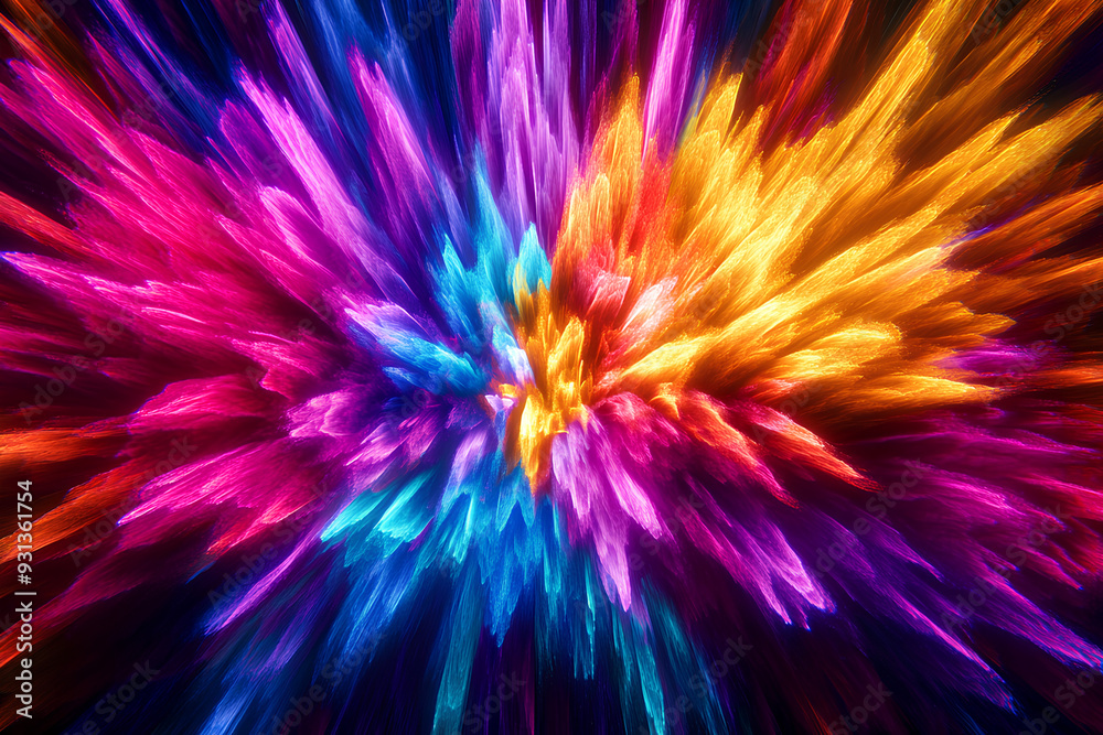 Obraz premium neon chromatic explosion visualized explosion with neon chromatic colors, colorful rainbow paint color powder explosion vector on black background