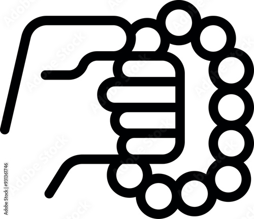 Line drawing of two hands holding rosary beads while praying