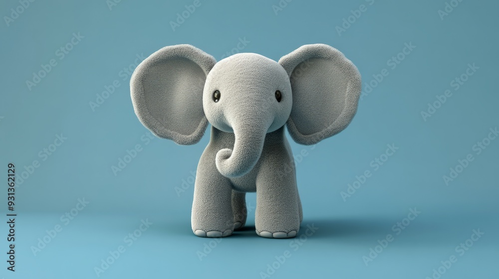 Cute soft toy elephant on a blue background. Perfect for children's toys, nursery decorations, and baby gifts. Cute soft toy elephant on a blue background. Perfect for children's toys, nursery decorations, and baby gifts.