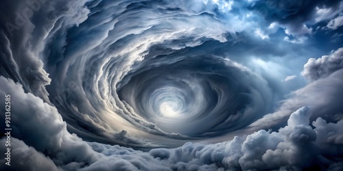 Wallpaper Mural Dramatic close-up of the center of a storm with swirling clouds and clear sky above, cyclone, hurricane, weather, extreme Torontodigital.ca