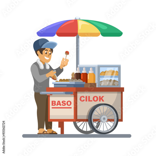 Man Selling Cilok is Indonesian Street Food Illustration Vector