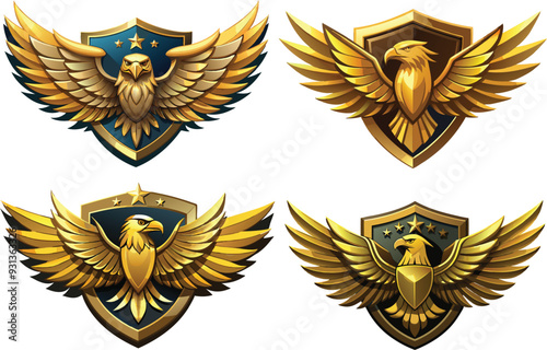 Eagle gold emblem 3d icon vector image