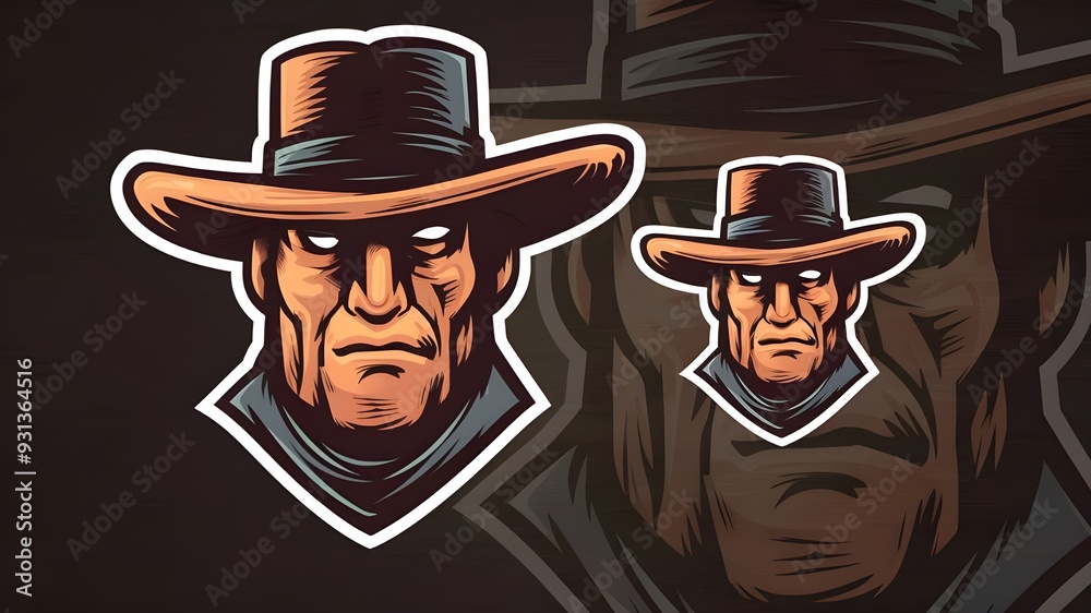 Western Bandit Mascot Head is included in this vector-illustrated Wild West Cowboy logo, mascot, and illustration for sports and e-sports teams. Western Bandit Mascot Head is included in this vector-illustrated Wild West Cowboy logo, mascot, and illustration for sports and e-sports teams.