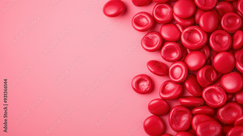 A close up of red pills on a pink background A close up of red pills on a pink background