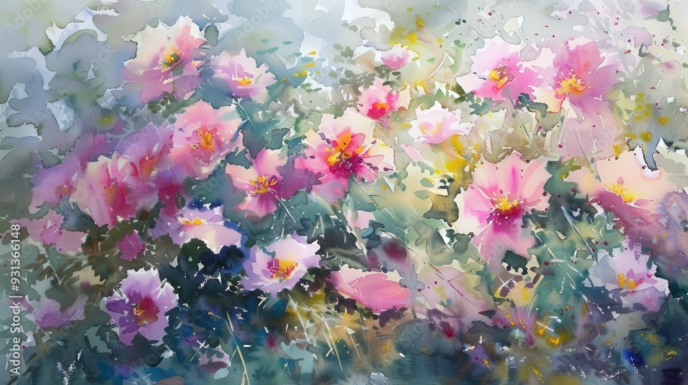 Envision a watercolor painting of a blooming garden. Envision a watercolor painting of a blooming garden.